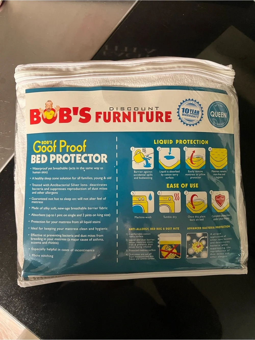 Queen Goof Proof Bed Protector - BNIP -White